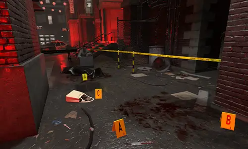 A example of a randomly generated crime scene in an ally.
        